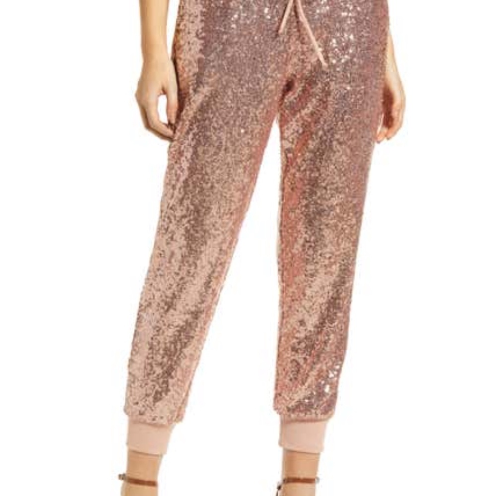Rose Gold Sequin Jogger Pant NWT